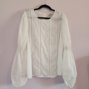 Aje. Mimosa Ruffle Blouse White Cotton Puff Sleeve Top Size 14